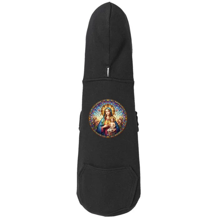 Mother Mary Stained Glass Collection: Sacred Heart Of Mary And Jesus Doggie 3-End Fleece Hoodie