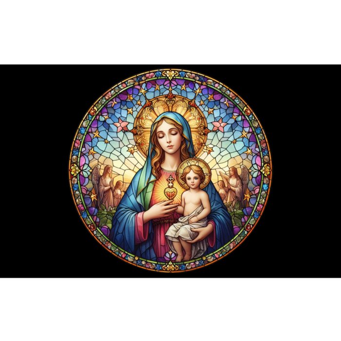 Mother Mary Stained Glass Collection: Sacred Heart Of Mary And Jesus Bumper Sticker