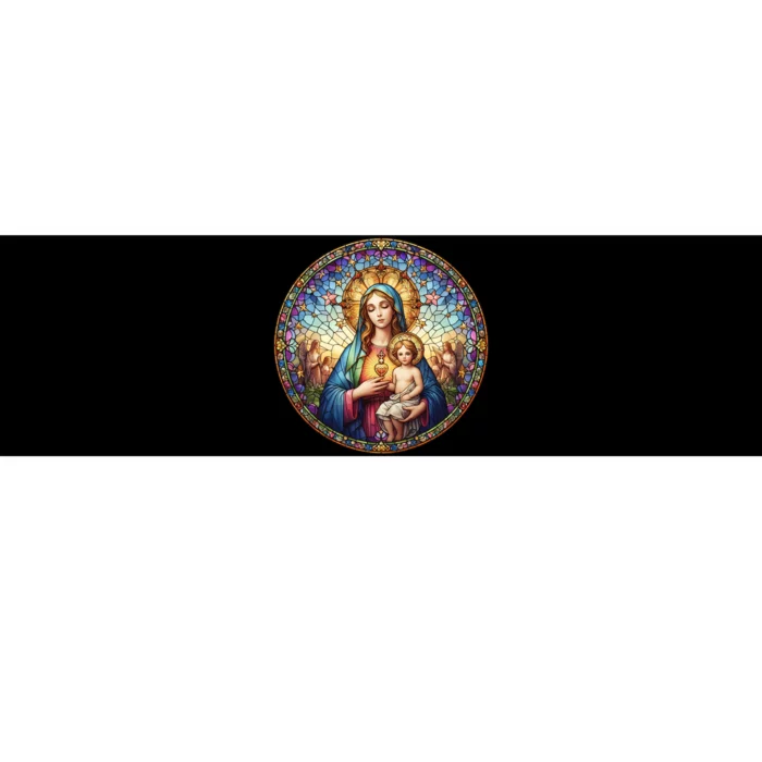 Mother Mary Stained Glass Collection: Sacred Heart Of Mary And Jesus Bumper Sticker