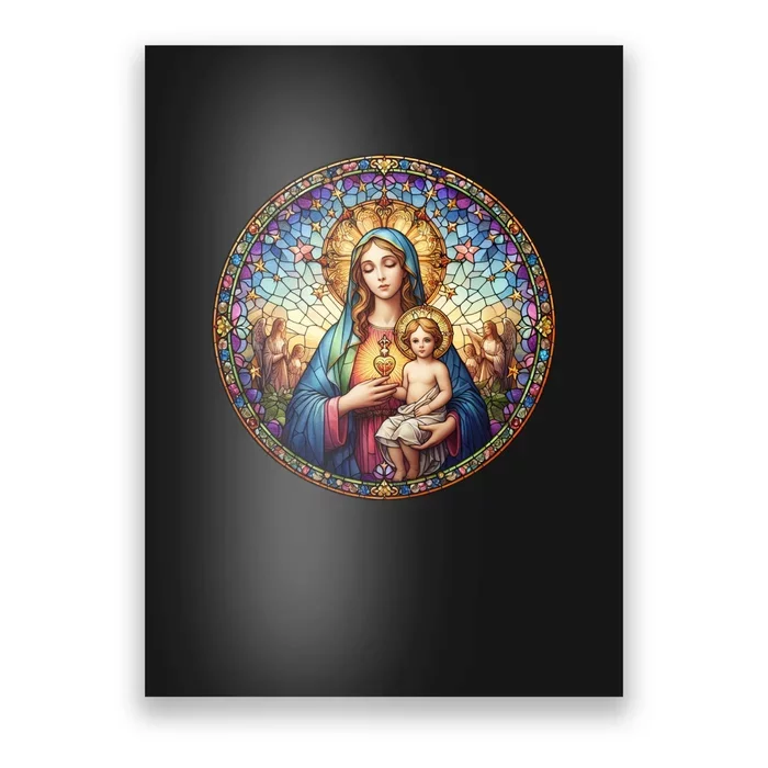 Mother Mary Stained Glass Collection: Sacred Heart Of Mary And Jesus Poster