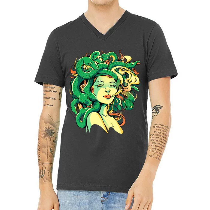 Medusa Marijuana Stoner V-Neck T-Shirt