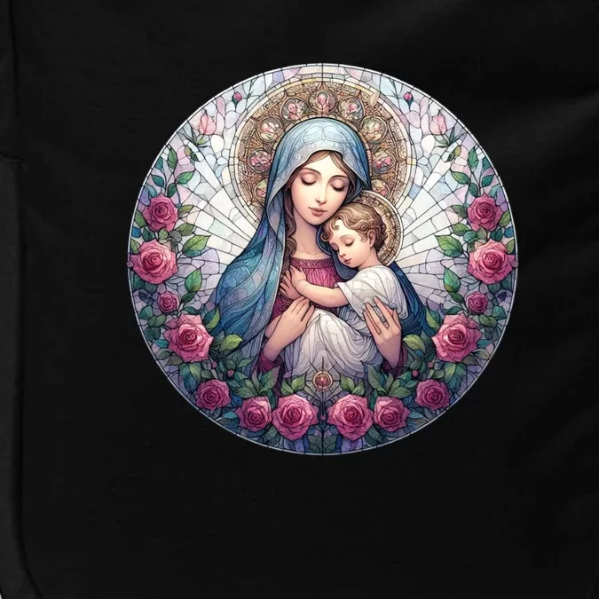 Mother Mary Stained Glass Collection: Roses Mary And Jesus Catholic Christian Impact Tech Backpack