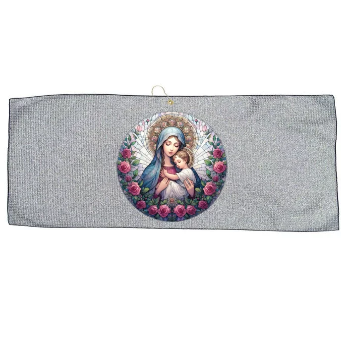 Mother Mary Stained Glass Collection: Roses Mary And Jesus Catholic Christian Large Microfiber Waffle Golf Towel