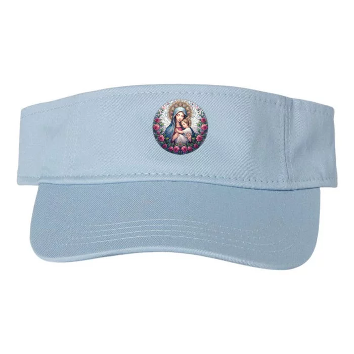 Mother Mary Stained Glass Collection: Roses Mary And Jesus Catholic Christian Valucap Bio-Washed Visor