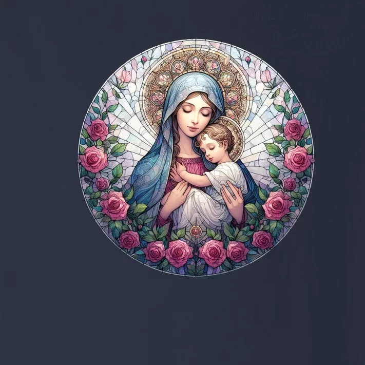 Mother Mary Stained Glass Collection: Roses Mary And Jesus Catholic Christian Toddler Long Sleeve Shirt