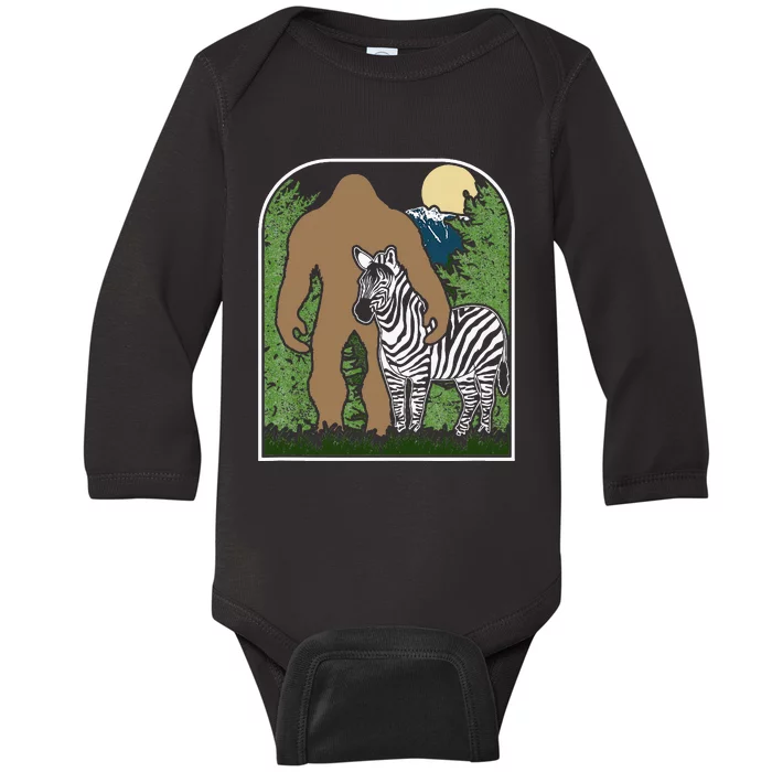 Mount Mt Si Forest Bigfoot Protecting Zebra Baby Long Sleeve Bodysuit