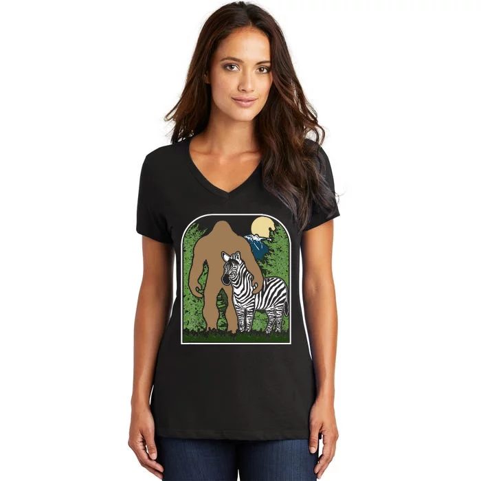 Mount Mt Si Forest Bigfoot Protecting Zebra Women's V-Neck T-Shirt