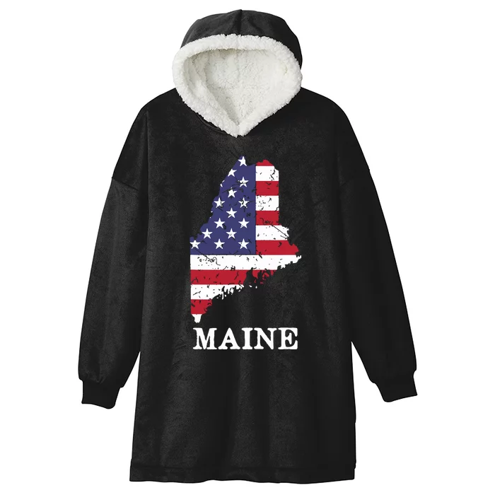 Maine Map State American Flag 4th Of July Pride Hooded Wearable Blanket