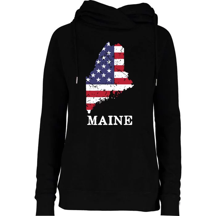 Maine Map State American Flag 4th Of July Pride Womens Funnel Neck Pullover Hood