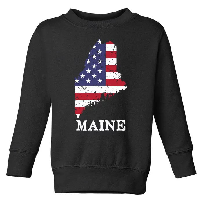 Maine Map State American Flag 4th Of July Pride Toddler Sweatshirt