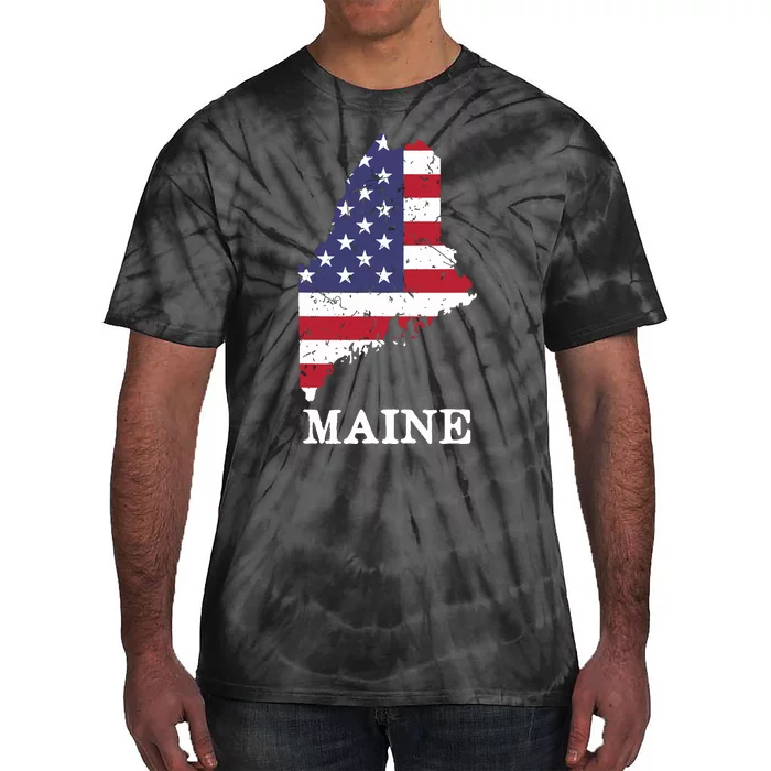 Maine Map State American Flag 4th Of July Pride Tie-Dye T-Shirt