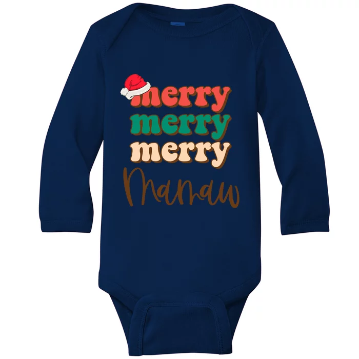 Merry Mamaw Santa Claus Hat Funny Family Christmas Pajama Meaningful Gift Baby Long Sleeve Bodysuit