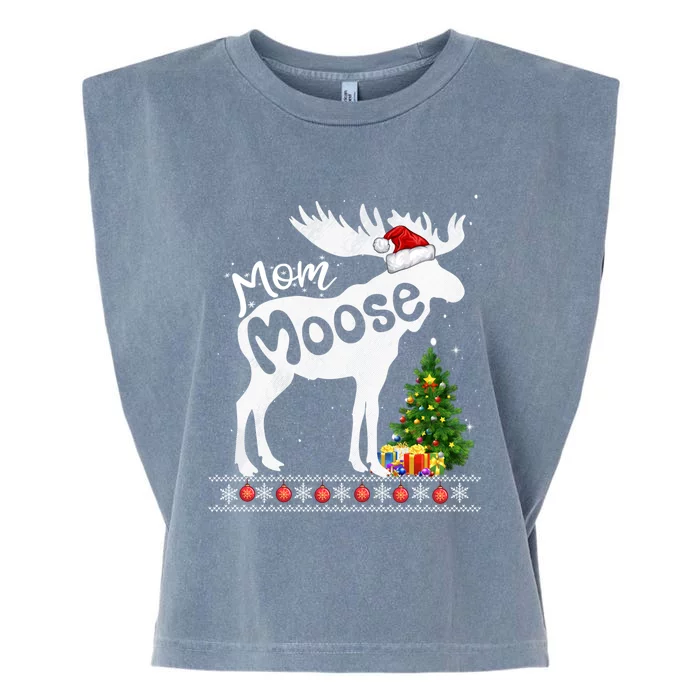 Mom Moose Santa Hat Christmas Matching Pajama Family Holiday Gift Garment-Dyed Women's Muscle Tee