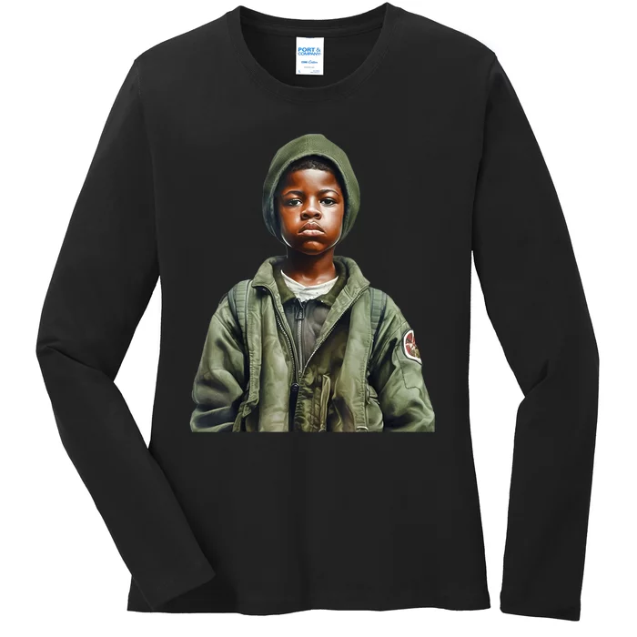 Military Minded Street Soldier Urban Warrior Black Boy Ladies Long Sleeve Shirt