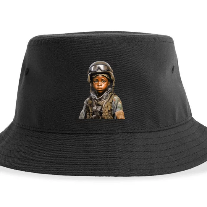 Military Minded Street Soldier Urban Warrior Black Boy Sustainable Bucket Hat