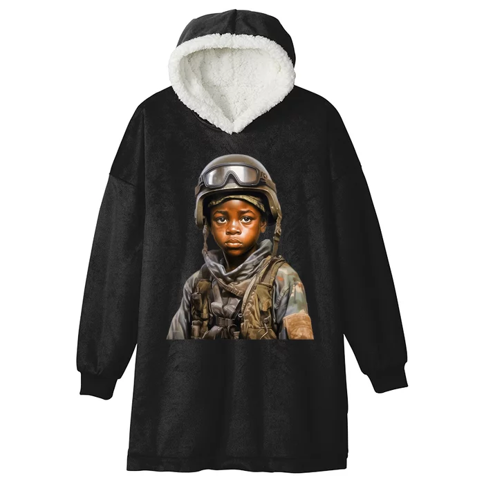 Military Minded Street Soldier Urban Warrior Black Boy Hooded Wearable Blanket