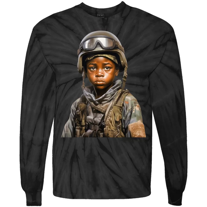 Military Minded Street Soldier Urban Warrior Black Boy Tie-Dye Long Sleeve Shirt