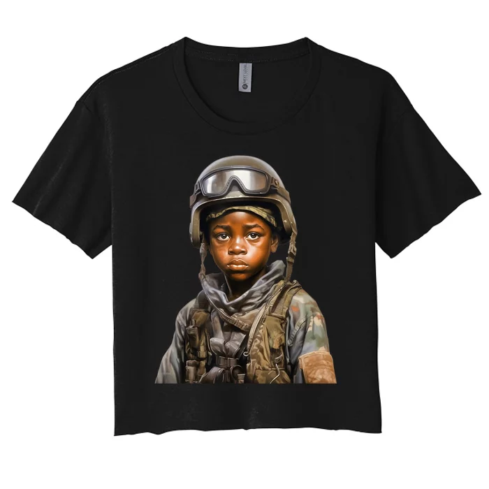 Military Minded Street Soldier Urban Warrior Black Boy Women's Crop Top Tee