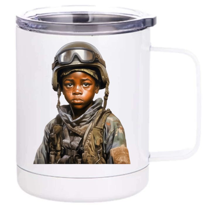 Military Minded Street Soldier Urban Warrior Black Boy Front & Back 12oz Stainless Steel Tumbler Cup