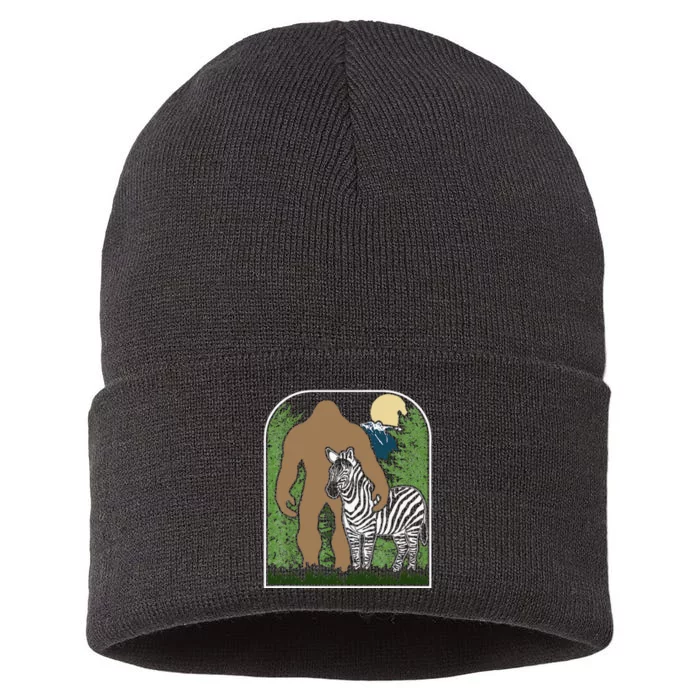 Mount Mt Si Forest Bigfoot Protecting Zebra Sustainable Knit Beanie