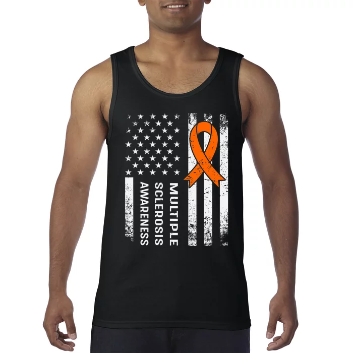 MS Multiple Sclerosis Awareness Orange Ribbon Tank Top