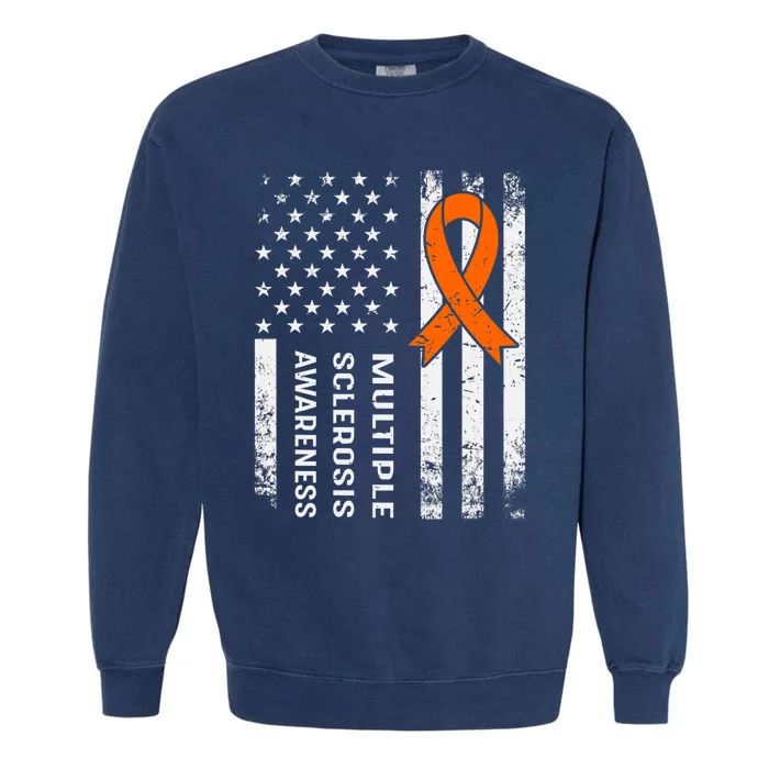 MS Multiple Sclerosis Awareness Orange Ribbon Garment-Dyed Sweatshirt