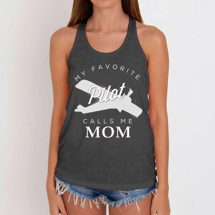 Mom Mother Son Daughter Airplane Pilot Birth Day Women's Knotted Racerback Tank