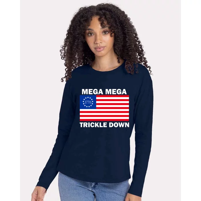 Mega Mega Trickle Down USA 1776 Flag Patriot Womens Cotton Relaxed Long Sleeve T-Shirt