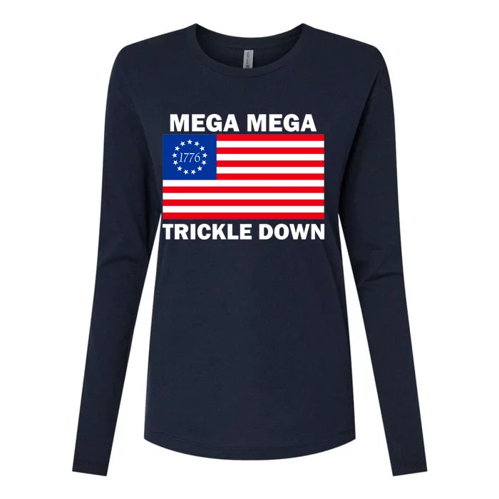 Mega Mega Trickle Down USA 1776 Flag Patriot Womens Cotton Relaxed Long Sleeve T-Shirt