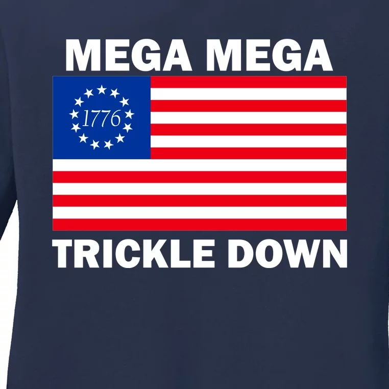 Mega Mega Trickle Down USA 1776 Flag Patriot Ladies Long Sleeve Shirt