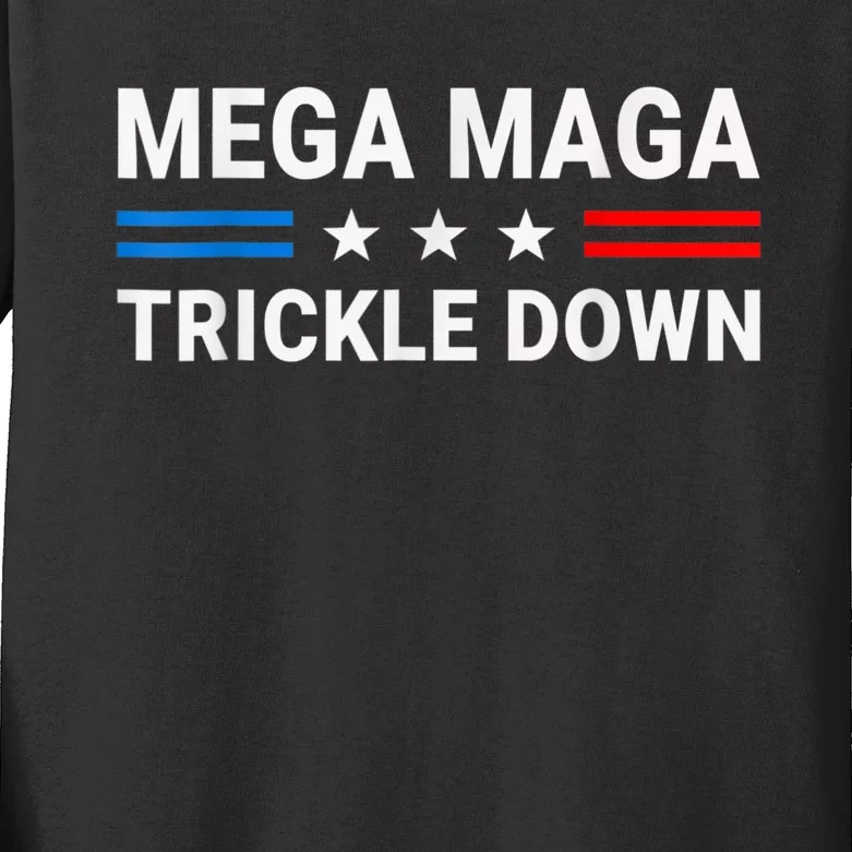 Mega MAGA Trickle Down Funny Biden Quotes USA Flag Kids Long Sleeve Shirt