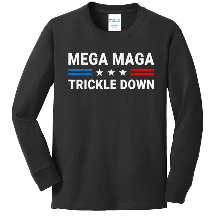 Mega MAGA Trickle Down Funny Biden Quotes USA Flag Kids Long Sleeve Shirt