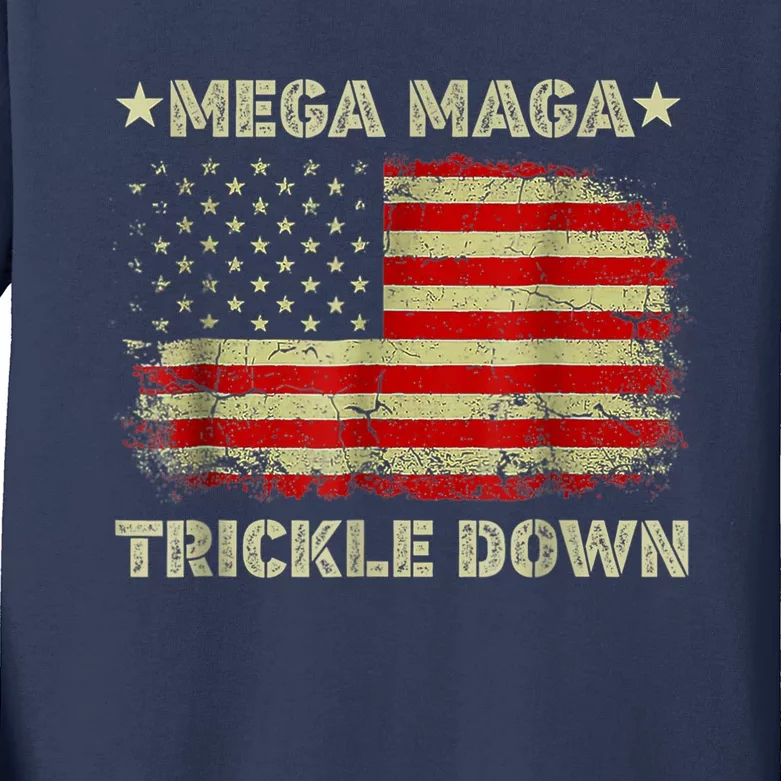 Mega Maga Trickle Down Patriotic American Flag Kids Long Sleeve Shirt