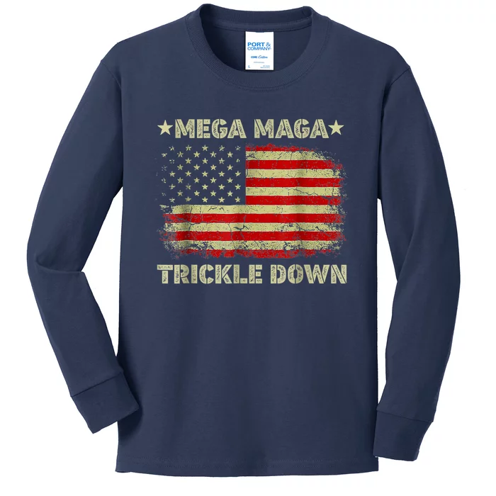 Mega Maga Trickle Down Patriotic American Flag Kids Long Sleeve Shirt