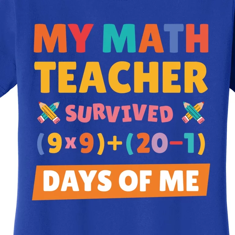 My Math Teacher Survived 100 Days Of Me Funny Teacher Cute Gift Women's T-Shirt