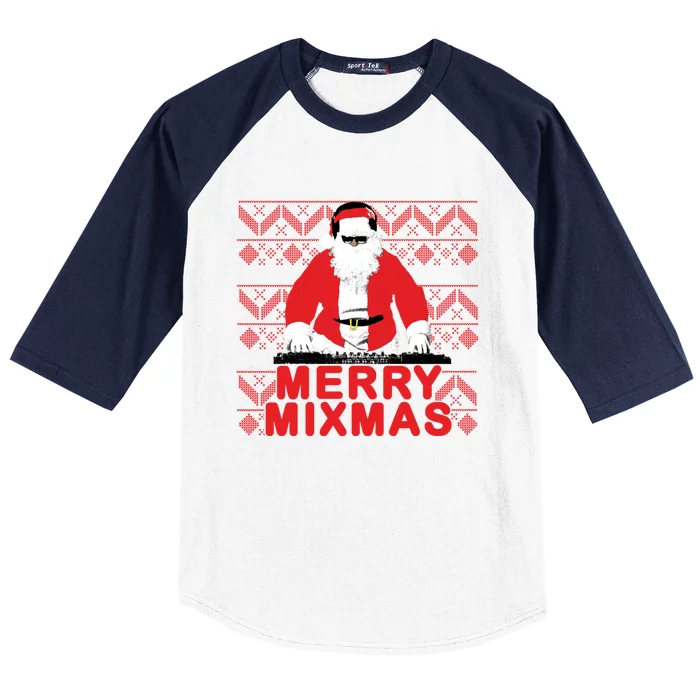 Merry Mixmas To The Dj Santa Father Christmas Funny Gift Baseball Sleeve Shirt