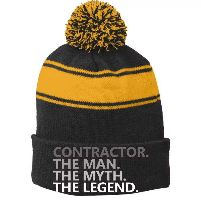 Man Myth The Legend Contractor Dad Stripe Pom Pom Beanie