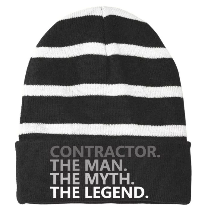 Man Myth The Legend Contractor Dad Striped Beanie with Solid Band