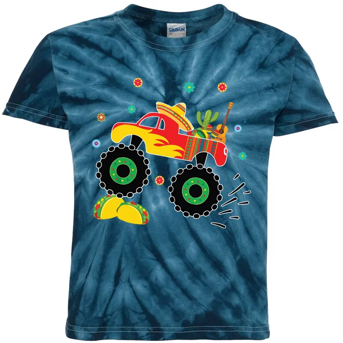 Mexican Monster Truck Taco Cinco De Mayo Party Kids Tie-Dye T-Shirt