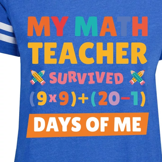 My Math Teacher Survived 100 Days Of Me Funny Teacher Gift Enza Ladies Jersey Football T-Shirt