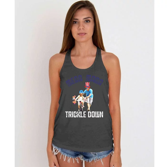 Mega Maga Trickle Down Patriotic American Funny Biden Quote Women's Knotted Racerback Tank