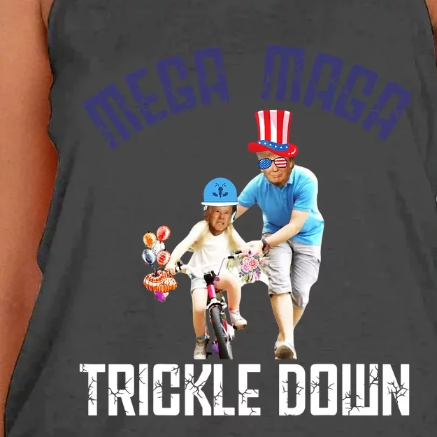 Mega Maga Trickle Down Patriotic American Funny Biden Quote Women's Knotted Racerback Tank