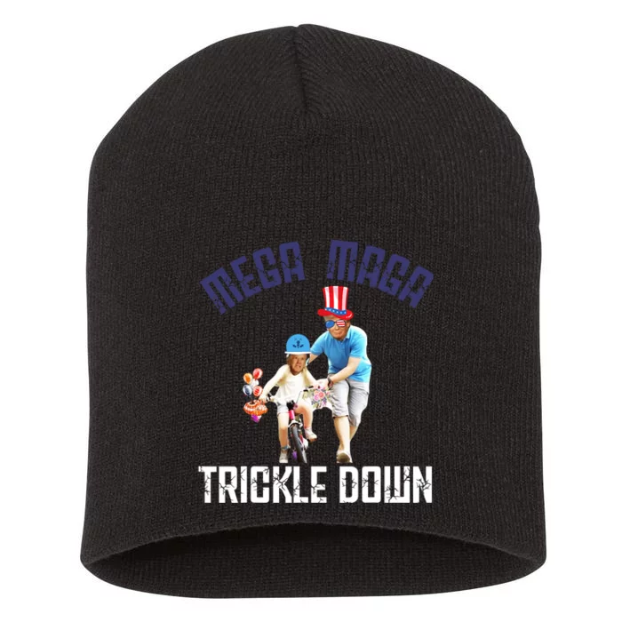 Mega Maga Trickle Down Patriotic American Funny Biden Quote Short Acrylic Beanie