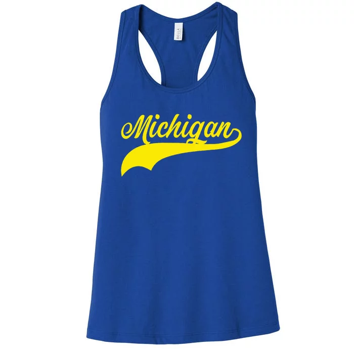 Michigan MI USA Vintage Varsity Style Maize Font Women's Racerback Tank