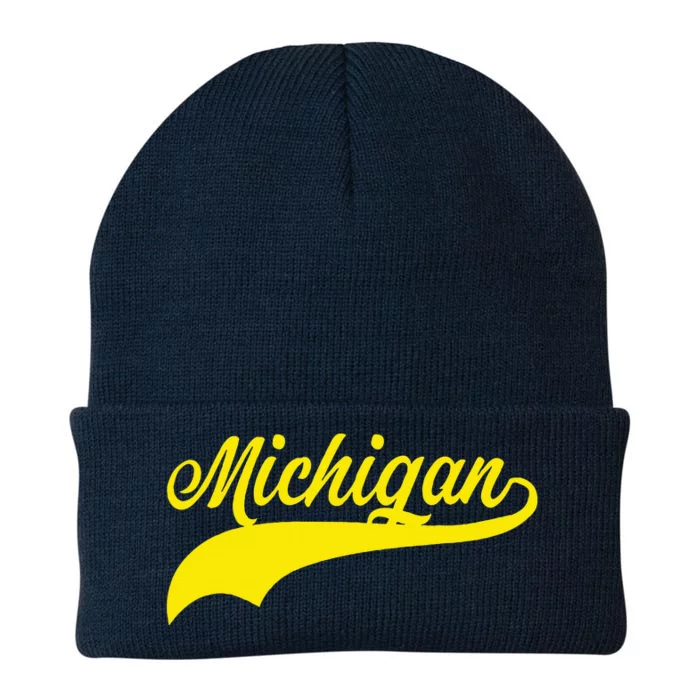 Michigan MI USA Vintage Varsity Style Maize Font Knit Cap Winter Beanie