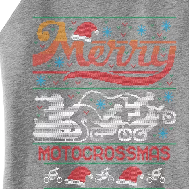 Merry Motocrossmas Ugly Christmas Sweater Motocross Biker Gift Women’s Perfect Tri Rocker Tank