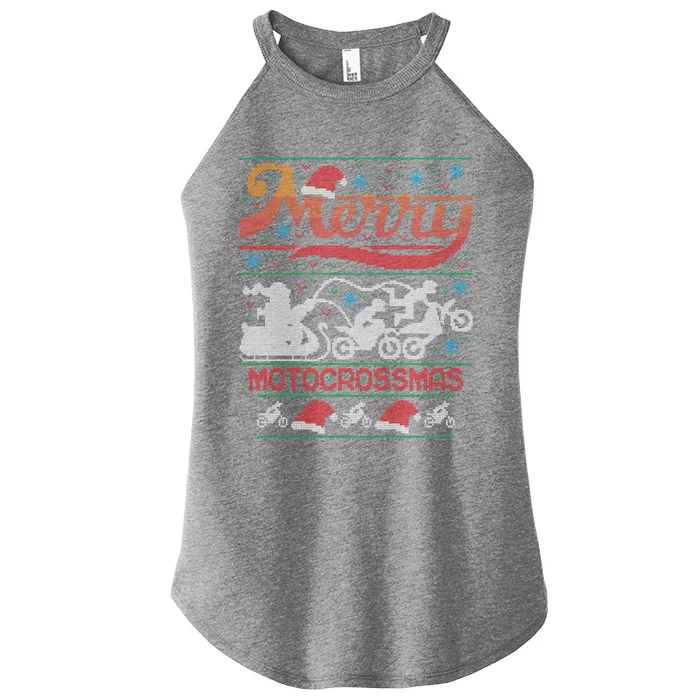 Merry Motocrossmas Ugly Christmas Sweater Motocross Biker Gift Women’s Perfect Tri Rocker Tank