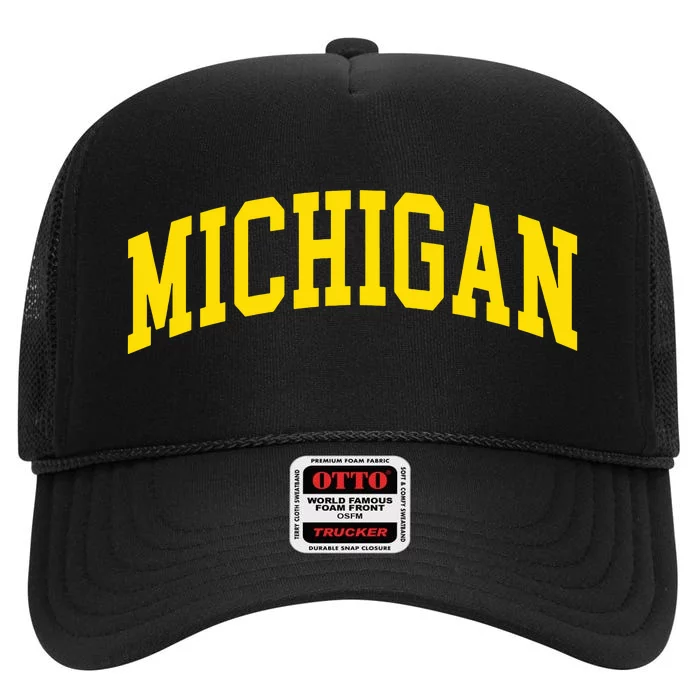 Michigan Mi Usa United States Font High Crown Mesh Trucker Hat