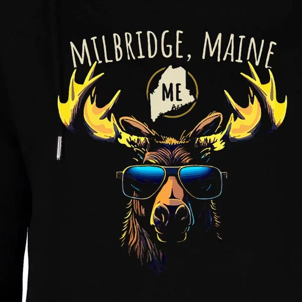 Milbridge Maine Usa Moose Wearing Sunglasses Design Womens Funnel Neck Pullover Hood