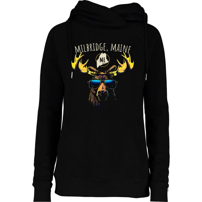 Milbridge Maine Usa Moose Wearing Sunglasses Design Womens Funnel Neck Pullover Hood